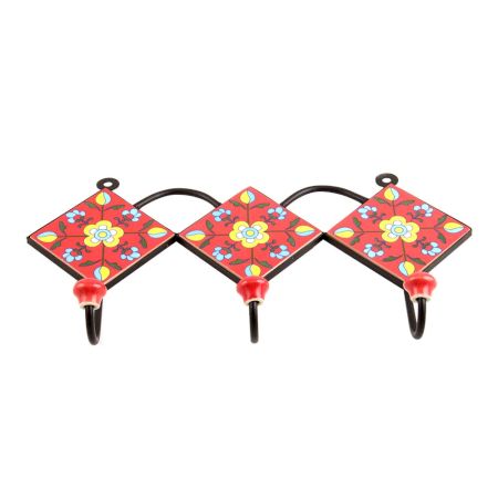 Red Yellow Floral Tiles Hook